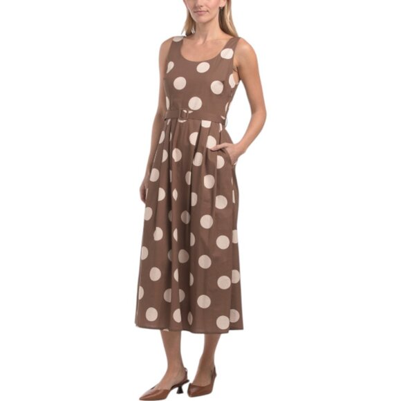 LINEA MODA Made In Italy Sleeveless Polka Dot Midi Dress - Picture 1 of 3